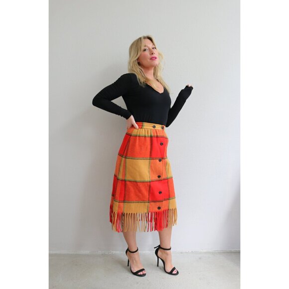 1970s Vintage Pendleton Wool & Plaid Fringe Skirt ~ Women's Extra Small XS SM - Picture 8 of 10